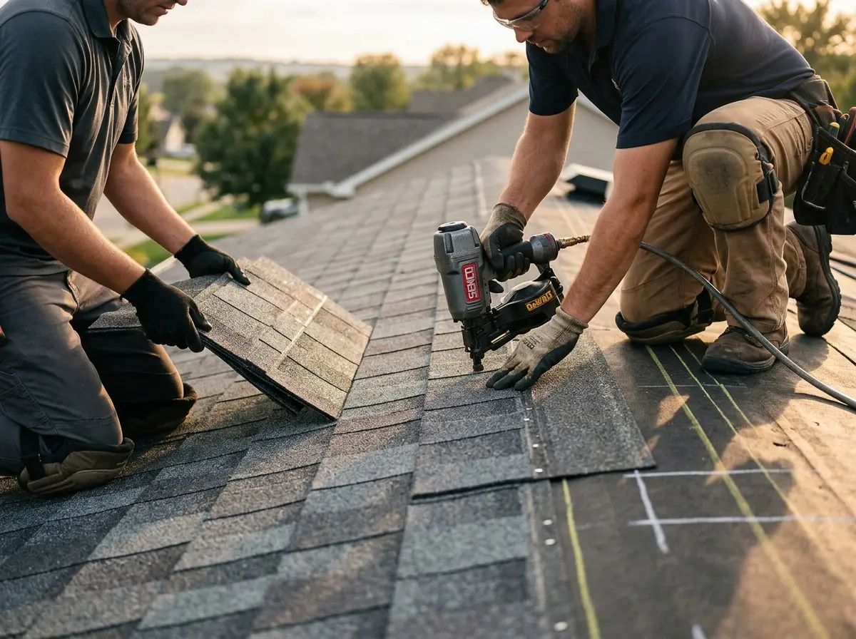 Professional roofer working on a residential roof in Margate City